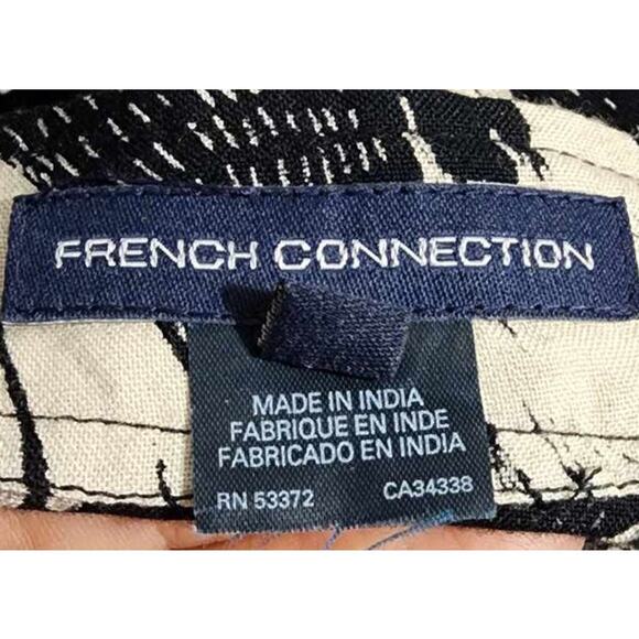 French Connection Printed Strapless Square Neck Dress Black Cream 2 - Picture 4 of 7